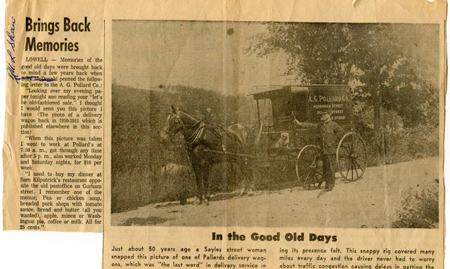 Lowell Sun article from the 1950’s – Showing the AG Pollard delivery wagon, which became the Shaw Farm Milk Truck.