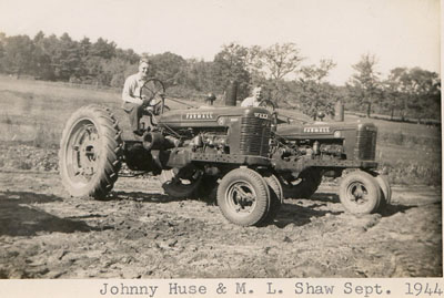 Septerber 23, 1944 – Johnny Huse (left) on our Farm-All Model H, and ML Sr (right) on a Farm-All Model M, gorrowed from Dan Hanson, a feed representative for the local co-op. Dan owned a farm, which we rented to raise heifers and keep our dry cows until they calved.
