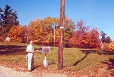 Albert Shaw – approximately Fall 1961, getting mail in front of 195 New Boston Road, the site of our farm.
